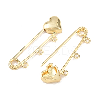 Heart Brass Brooch Findings KK-Z132-01G-01-1