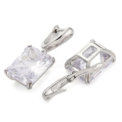 Brass Pave Cubic Zirconia Rectangle Hoop Earrings for Women EJEW-I304-28P-08-1