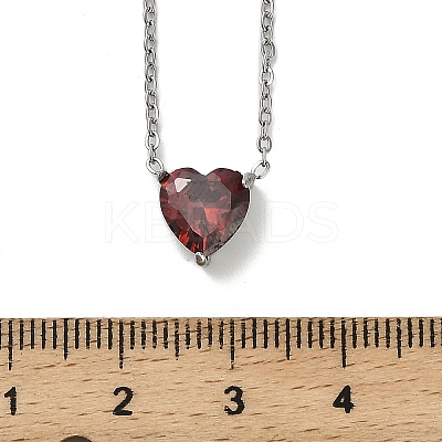 304 Stainless Steel Dark Red Cubic Zirconia Heart Pendant Necklaces for Women NJEW-Z064-04P-1
