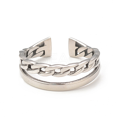 Non-Tarnish 304 Stainless Steel Double Line Open Cuff Ring for Women RJEW-I096-13P-1