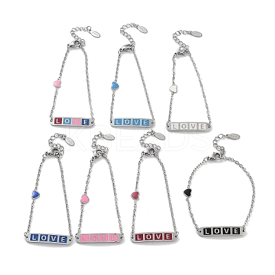 201 Stainless Steel Heart & Rectangle with Word Love Link Bracelets BJEW-B090-02A-1