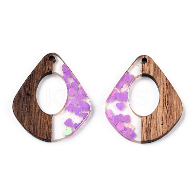 Transparent Resin & Walnut Wood Pendants RESI-N039-57A-1