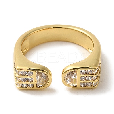 Arch Rack Plating Brass Micro Pave Cubic Zirconia Cuff Rings for Women RJEW-G323-09G-04-1