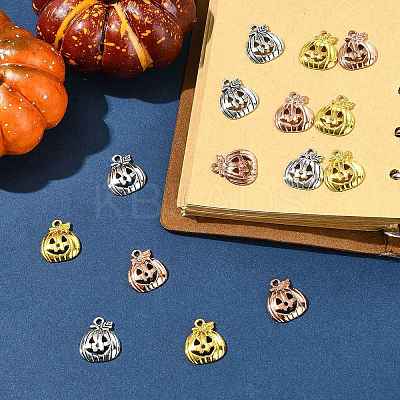 15Pcs 3 Colors Tibetan Style Halloween Pumpkin Jack-O'-Lantern Alloy Pendants TIBEP-FS0001-41-1