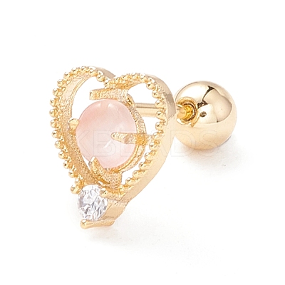 Heart Cat Eye Stud Earrings for Women EJEW-A065-01G-1