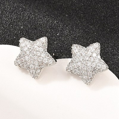 Brass Micro Pave Clear Cubic Zirconia Stud Earrings EJEW-G471-31P-01-1