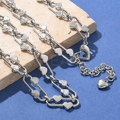 304 Stainless Steel Oval Heart Link Chain Necklaces for Women NJEW-B123-01P-1