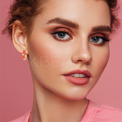 8 Pairs 8 Colors Real 18K Gold Plated Enamel Hoop Earrings with Clear Cubic Zirconia EJEW-AN0001-97-1