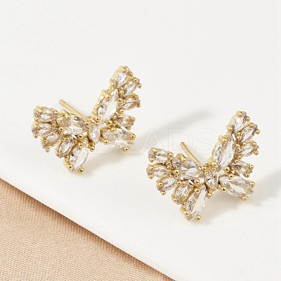 Butterfly Brass Micro Pave Cubic Zirconia Stud Earrings EJEW-M082-17G-01-1