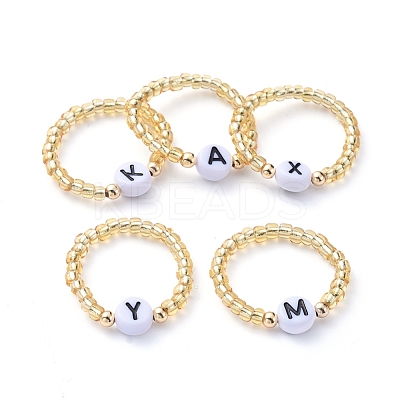 Glass Seed Beads Stretch Finger Rings RJEW-JR00304-M-1