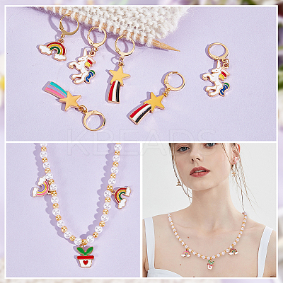 Alloy Enamel Meteor &   Rainbow & Unicorn Pendant Locking Stitch Markers HJEW-AB00050-1