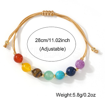 Chakra Natural Tiger Eye & Lapis Lazuli & Carnelian & Amethyst & Citrine & Green Aventurine & Synthetic Turquoise Round Beads Braided Bead Bracelets for Women WD1381-1