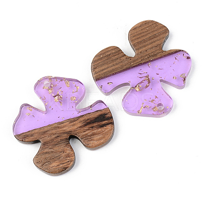 Transparent Resin & Walnut Wood Pendants RESI-S389-052B-B01-1