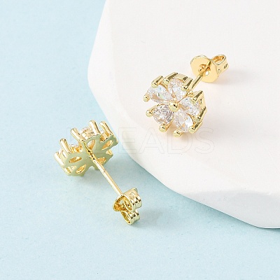Brass Micro Pave Cubic Zirconia Flower Stud Earrings LS-EJEW-H174-01B-G-1