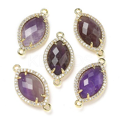 Natural Amethyst Faceted Horse Eye Connector Charms G-G181-07G-05-1