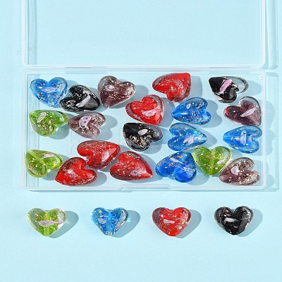 24Pcs 5 Colors Luminous Handmade Gold Sand Lampwork Beads FOIL-FS0001-02-1