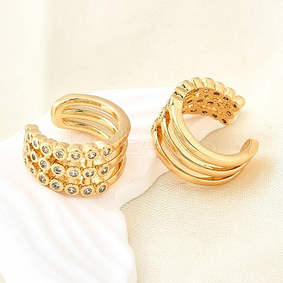 Brass Micro Pave Clear Cubic Zirconia Cuff Earrings EJEW-F370-38B-G-1