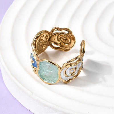 304 Stainless Steel Enamel Open Cuff Rings RJEW-L335-03B-G-1