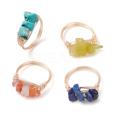 4Pcs 4 Style Natural & Synthetic Mixed Gemstone Chips Braided Bead Finger Rings RJEW-TA00111-1