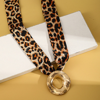 Cloth Leopard Print Scarf Necklaces with Alloy Pendant FS-WG91A7A-11-1