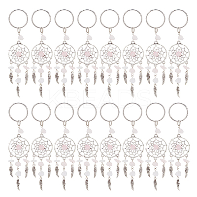 24Pcs Natural Chip Rose Quartz Keychain KEYC-NB0001-71-1