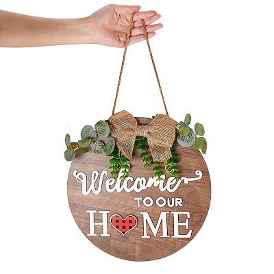 Natural MDF Board Door Hanging Decoration for Front Door Decoration HJEW-SZ0001-04-1