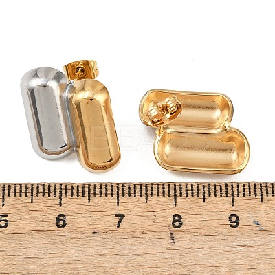Two Tone Oval 304 Stainless Steel Stud Earrings EJEW-P332-01A-1