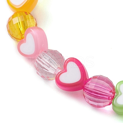 Heart & Faceted Round Acrylic Beaded Stretch Bracelets BJEW-JB10245-02-1