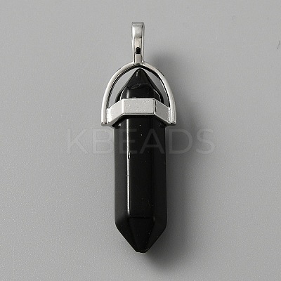 Natural Obsidian Double Terminal Pointed Pendants LS-G-TAC0001-07D-1