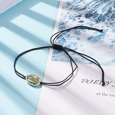 Alloy Shell Shape Braided Bead Bracelet for Women BJEW-JB08303-1
