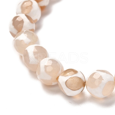 Tibetan Style Turtle Back Pattern dZi Natural Tibetan Agate Stretch Bracelet for Men Women BJEW-JB06716-1