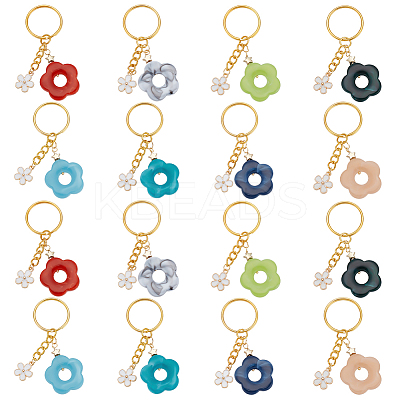 8Pcs 8 Color Flower Acrylic & Alloy Enamel Charm Keychains KEYC-PH01511-1