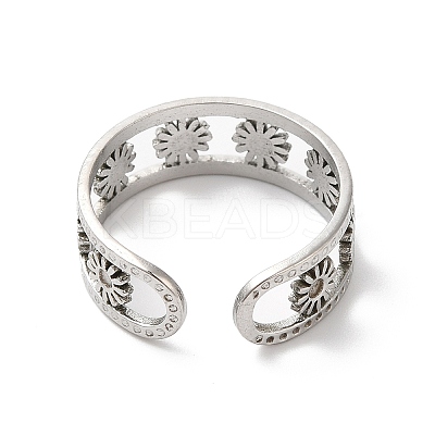 Non-Tarnish 304 Stainless Steel Flower Open Cuff Ring Finding STAS-K253-03P-1