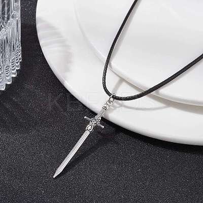 Alloy Sword Pendant Necklace with Waxed Cords X-NJEW-JN04473-1