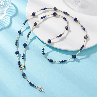 Natural Lapis Lazuli Round and Nuggets Lariat Necklaces NJEW-JN05727-1