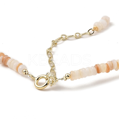 Natural Tiger Eye Beads Charm Necklace with Natural Shell & Pearl Beaded Chains NJEW-K251-01-1