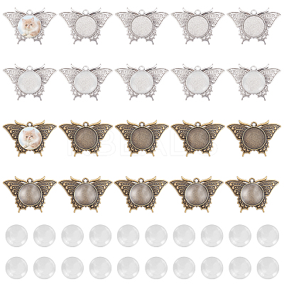 20Pcs 2 Colors Butterfly Alloy Pendant Cabochons Settings DIY-PH0003-27-WH-1