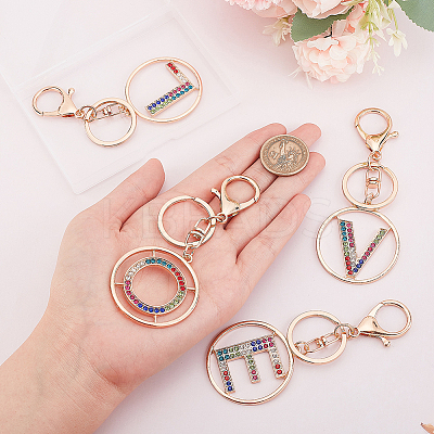 4Pcs 4 Styles Alloy Colorful Rhinestone Keychain KEYC-WR0001-27-1