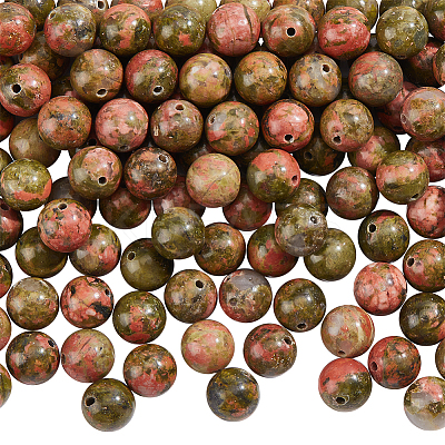 Natural Unakite Round Beads Strands G-NB0004-87B-1