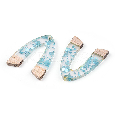 Transparent Resin & White Wood Pendants RESI-N039-53-1