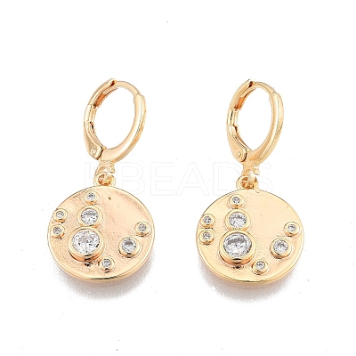 Clear Cubic Zirconia Flat Round Dangle Leverback Earrings EJEW-N012-83-1