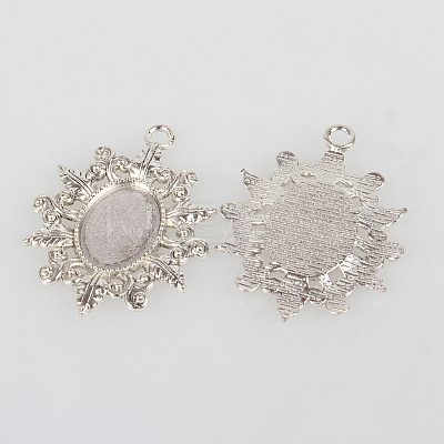 Vintage Tibetan Style Alloy Flower Pendant Cabochon Bezel Settings TIBEP-O006-39AS-1