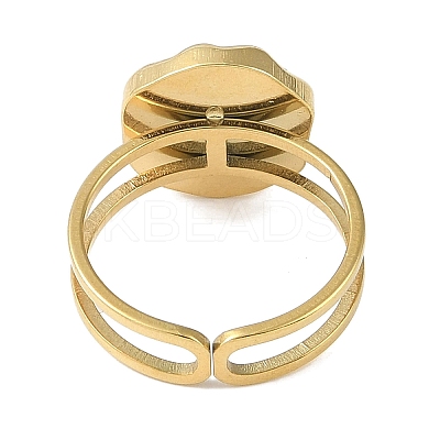 Ion Plating(IP) 304 Stainless Steel Enamel Flat Round with Heart Cuff Finger Rings RJEW-L107-073G-01-1