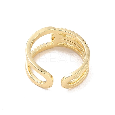 Brass Micro Pave Cubic Zirconia Open Cuff Rings RJEW-R146-05G-1