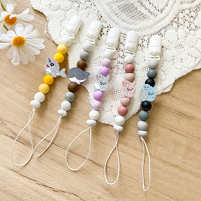12Pcs 12 Style Whale/Dolphin/Sea Dog Food Grade Eco-Friendly Silicone Beads SIL-FH0001-11-1
