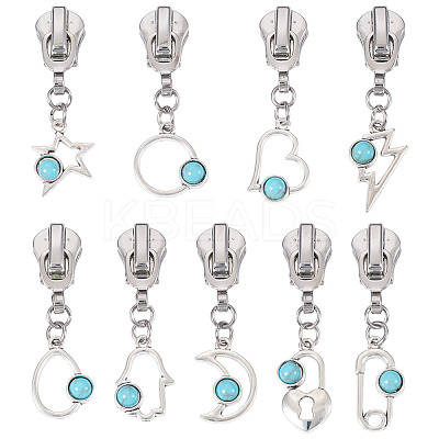 18Pcs 9 Styles Alloy Resin Replacement Zipper Sliders HJEW-TAC0099-1