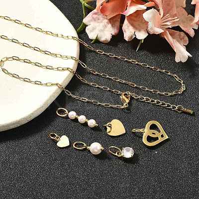 Cubic Zirconia & Shell Pearl Heart Round Pendant & Necklaces & Bracelets Sets SJEW-Q002-02G-1