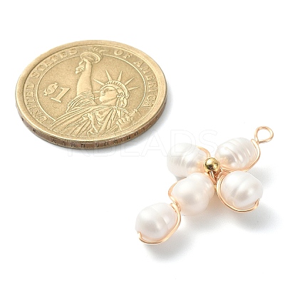 Natural Cultured Freshwater Pearl Copper Wire Wrapped Pendants PALLOY-TA00043-1