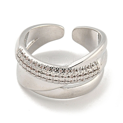Rack Plating Brass Micro Pave Cubic Zirconia Open Cuff Rings RJEW-I104-19P-1