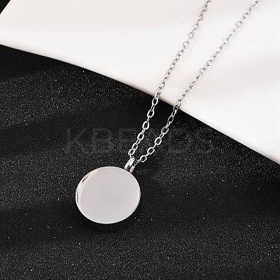 304 Stainless Steel Flat Round Pendant Pet Urn Ashes Necklaces NJEW-S455-01P-1
